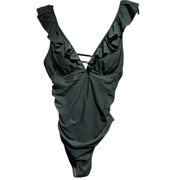 Cupshe Moss Green Ruffle Tummy Control One Piece Swimsuit - Large *NWT* - Picture 1 of 5